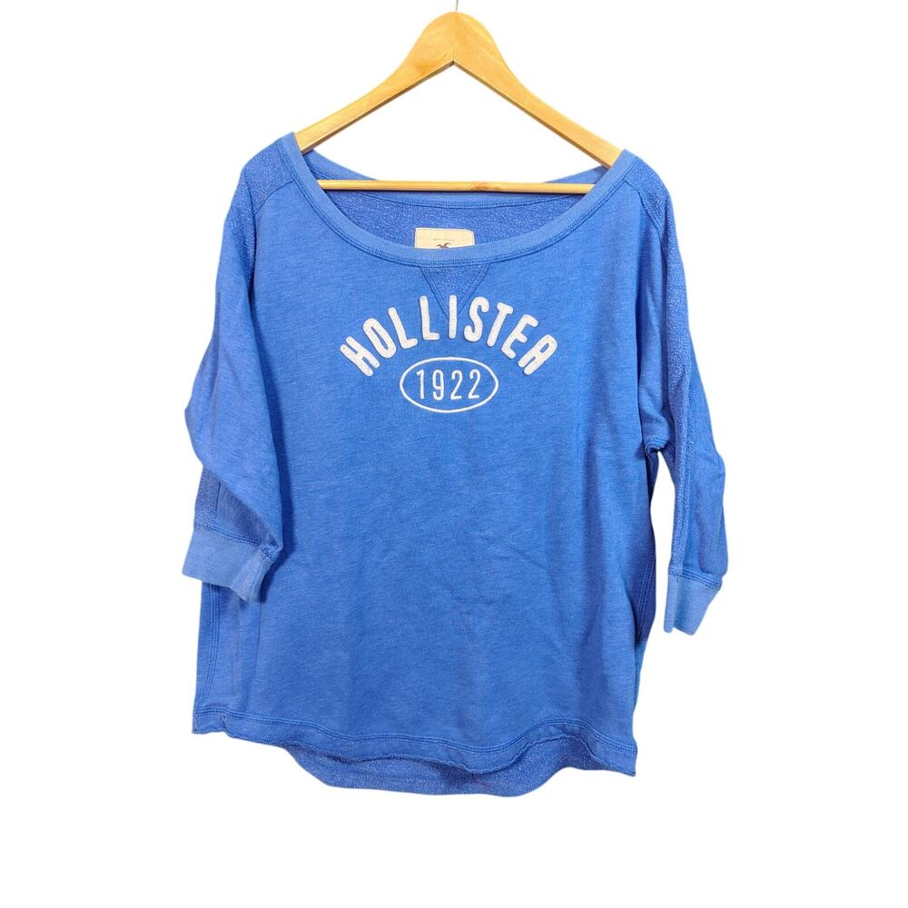 Hollister Scoop Neck Blue Spell Out Sweatshirt Medium